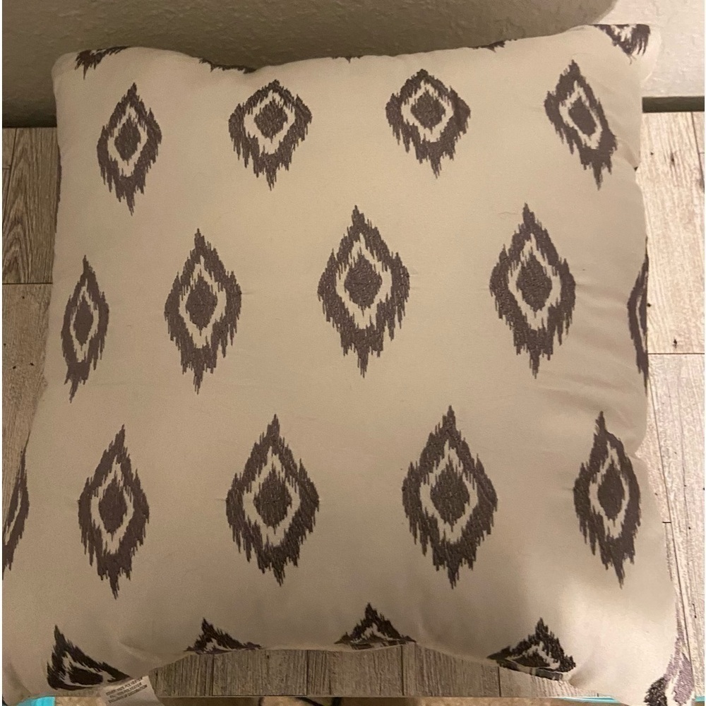 Gray with embroidered design Soft fluffy Decorative Pillow 14x14”